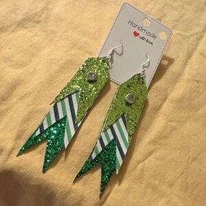 Handmade Green Glitter Handmade Earrings